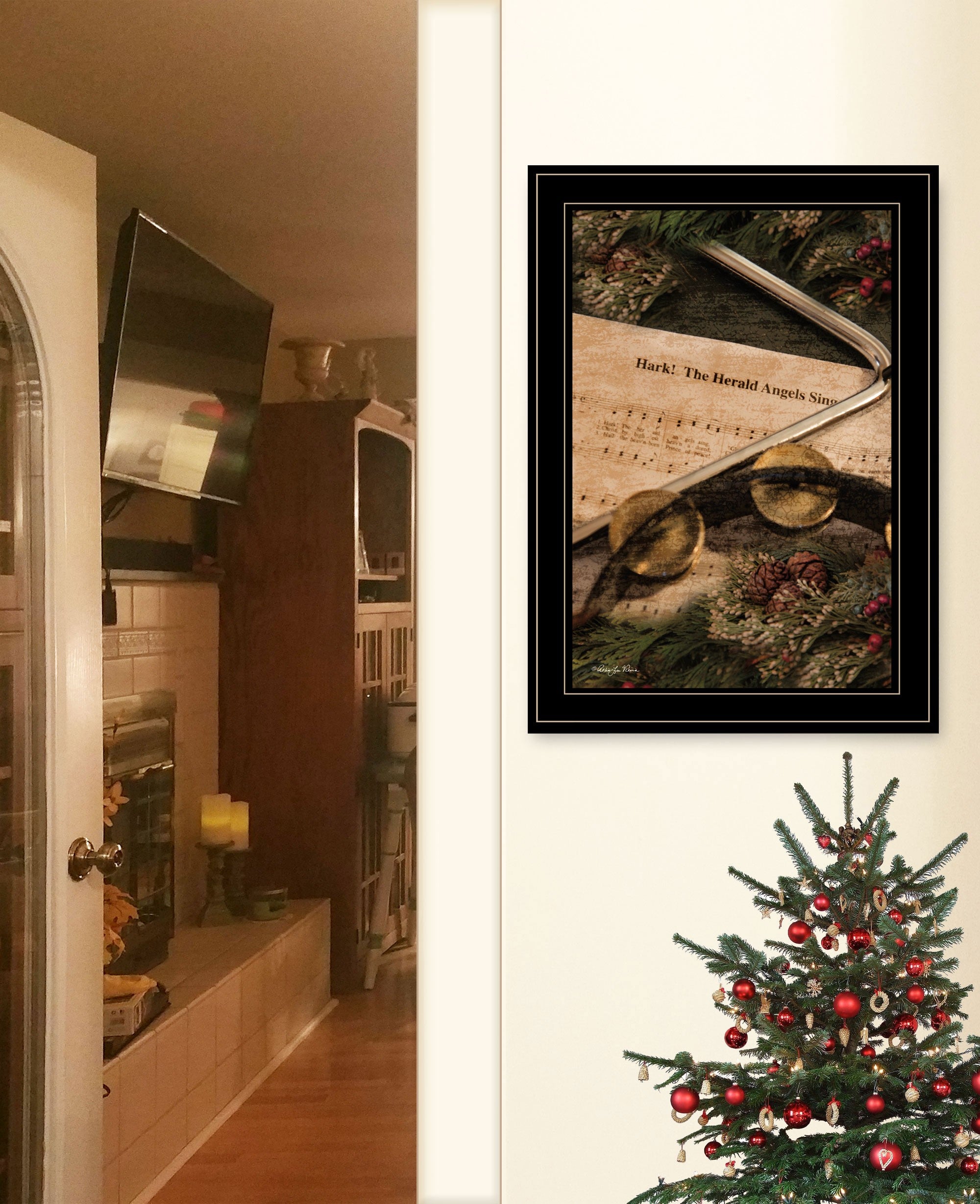 Hark the Herald Angels Sing Black Framed Print Wall Art