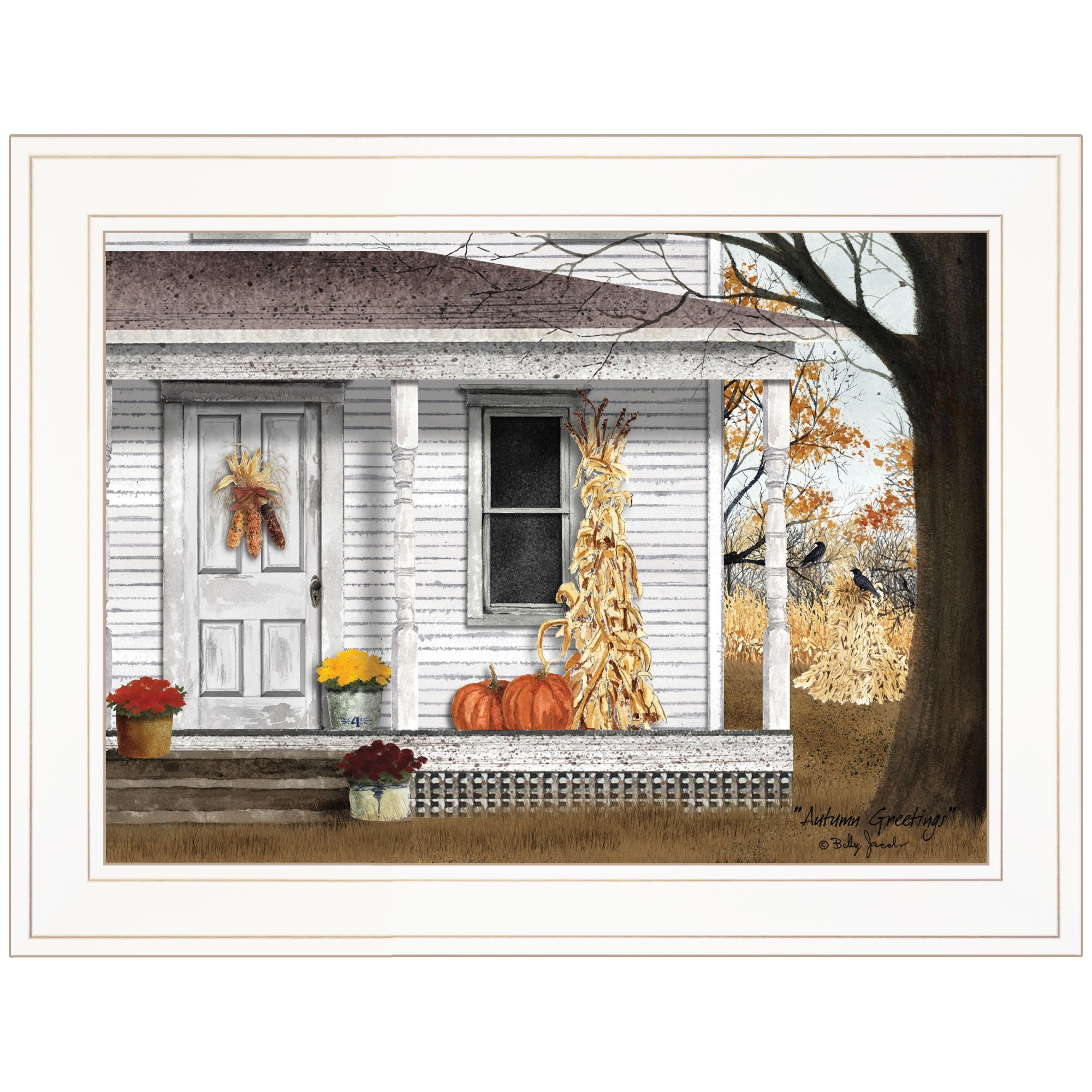 Autumn Greetings 1 White Framed Print Wall Art