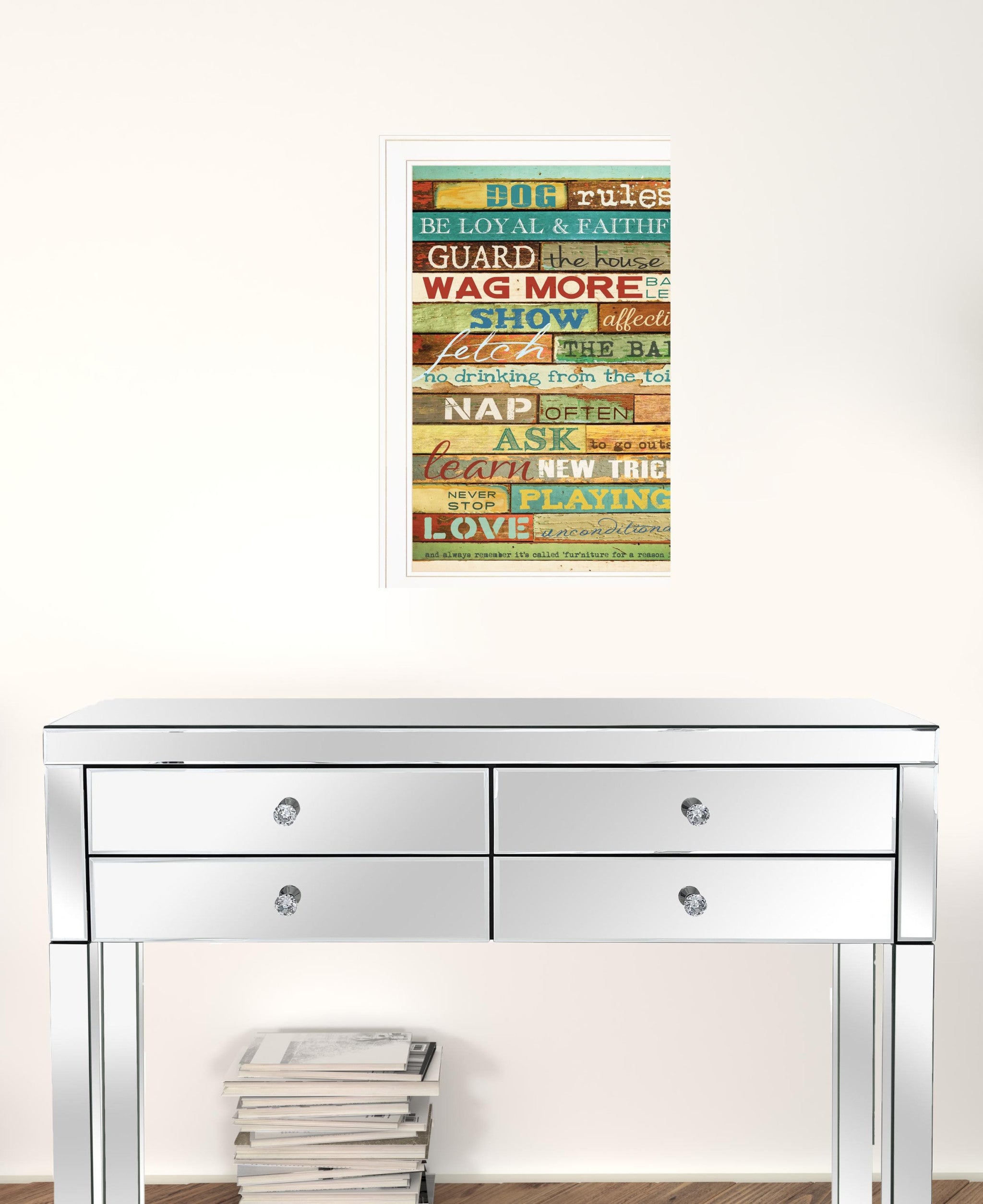 Dog Rules 5 White Framed Print Wall Art