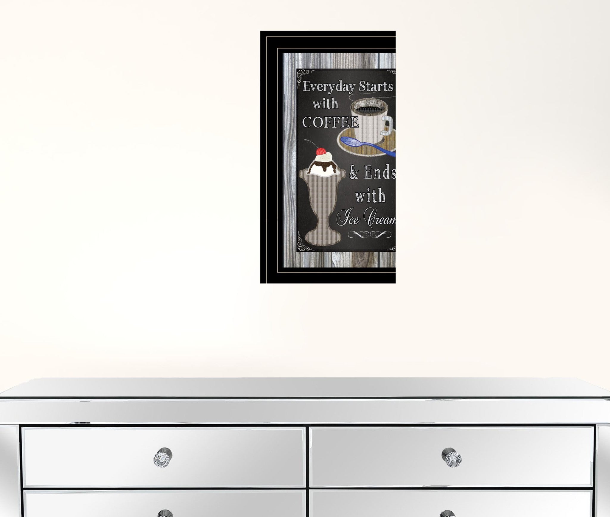 Everyday Starts With Coffee Chalkboard Framed 2 Black Framed Print Wall Art