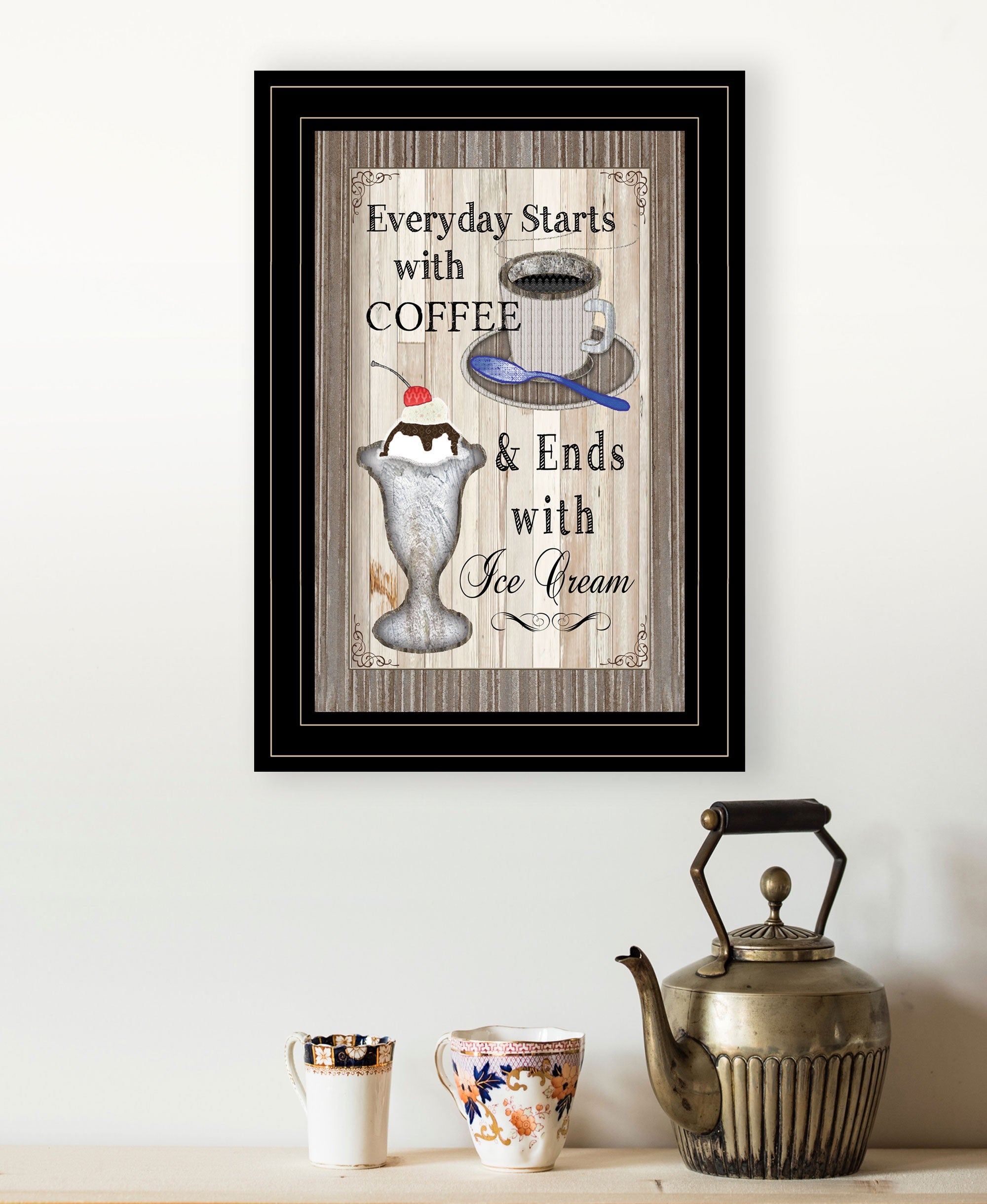 Everyday Starts With Coffee 2 Black Framed Print Wall Art