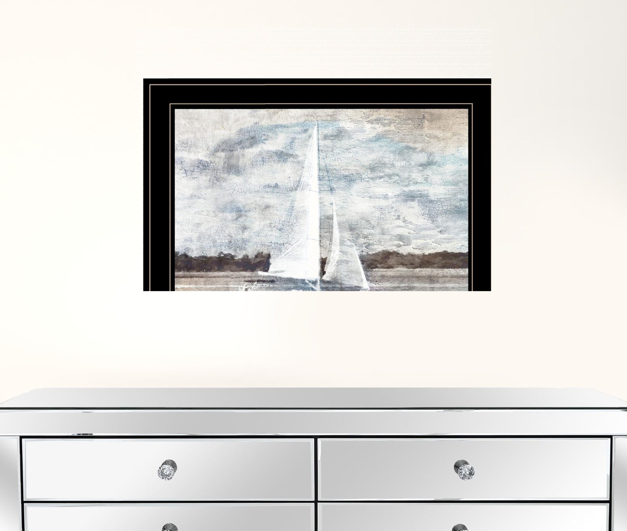 Sailboat On Water 3 Black Framed Print Wall Art