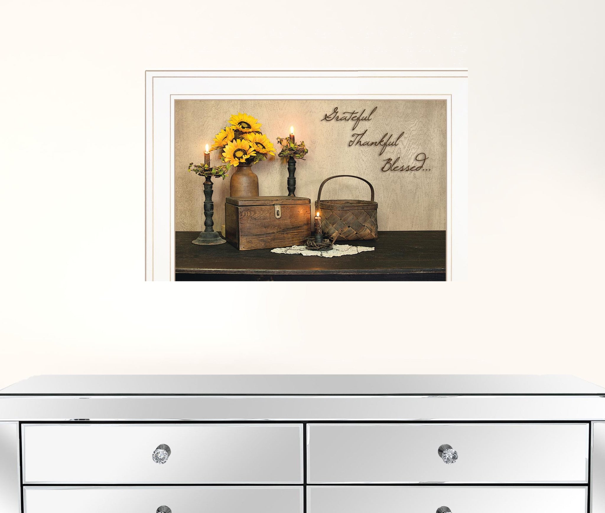Country Scene Grateful Thankful Blessed White Framed Print Wall Art
