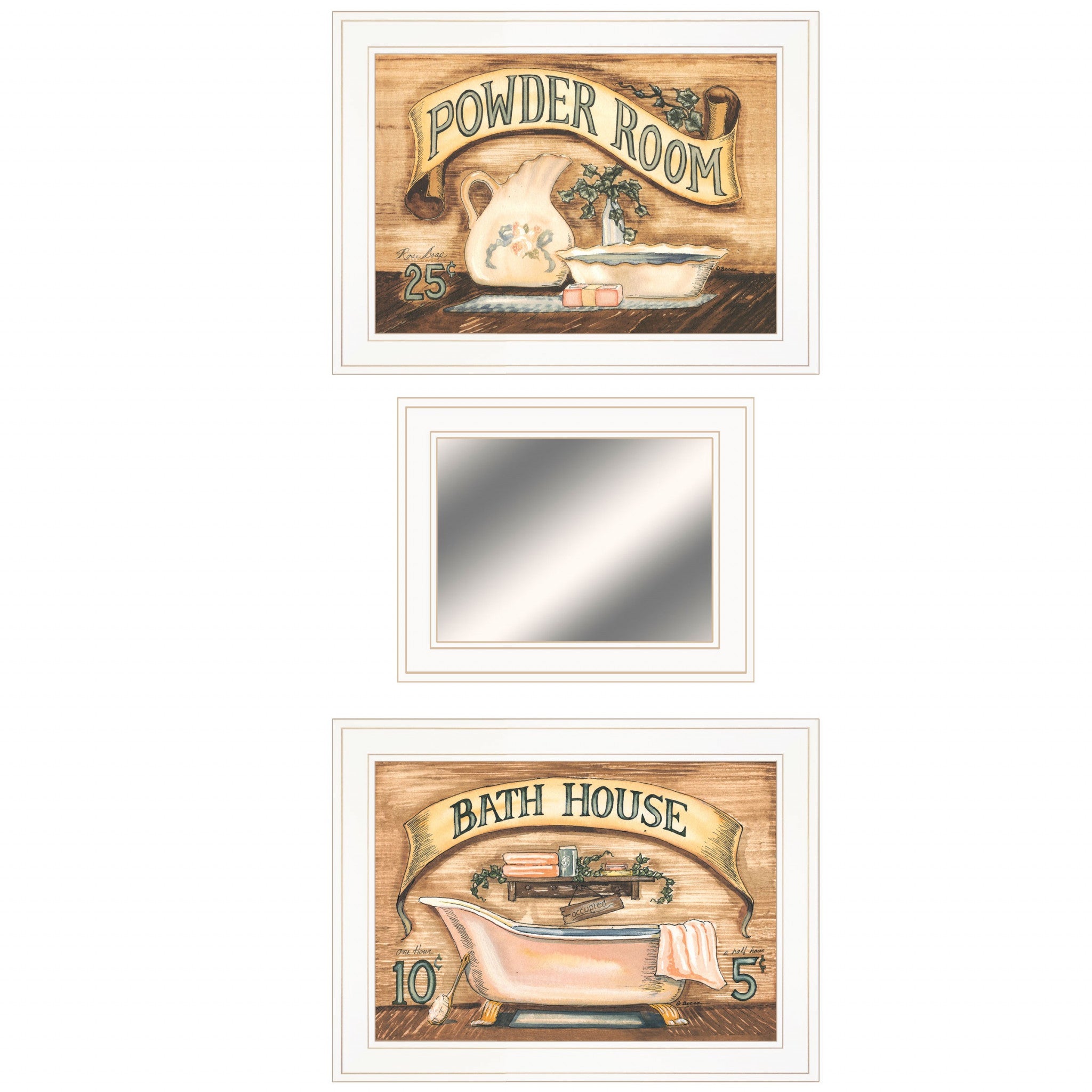 Set Of Three Bath And Powder Room 1 White Framed Print Wall Art