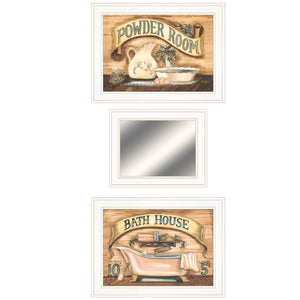 Set Of Three Bath And Powder Room 1 White Framed Print Wall Art
