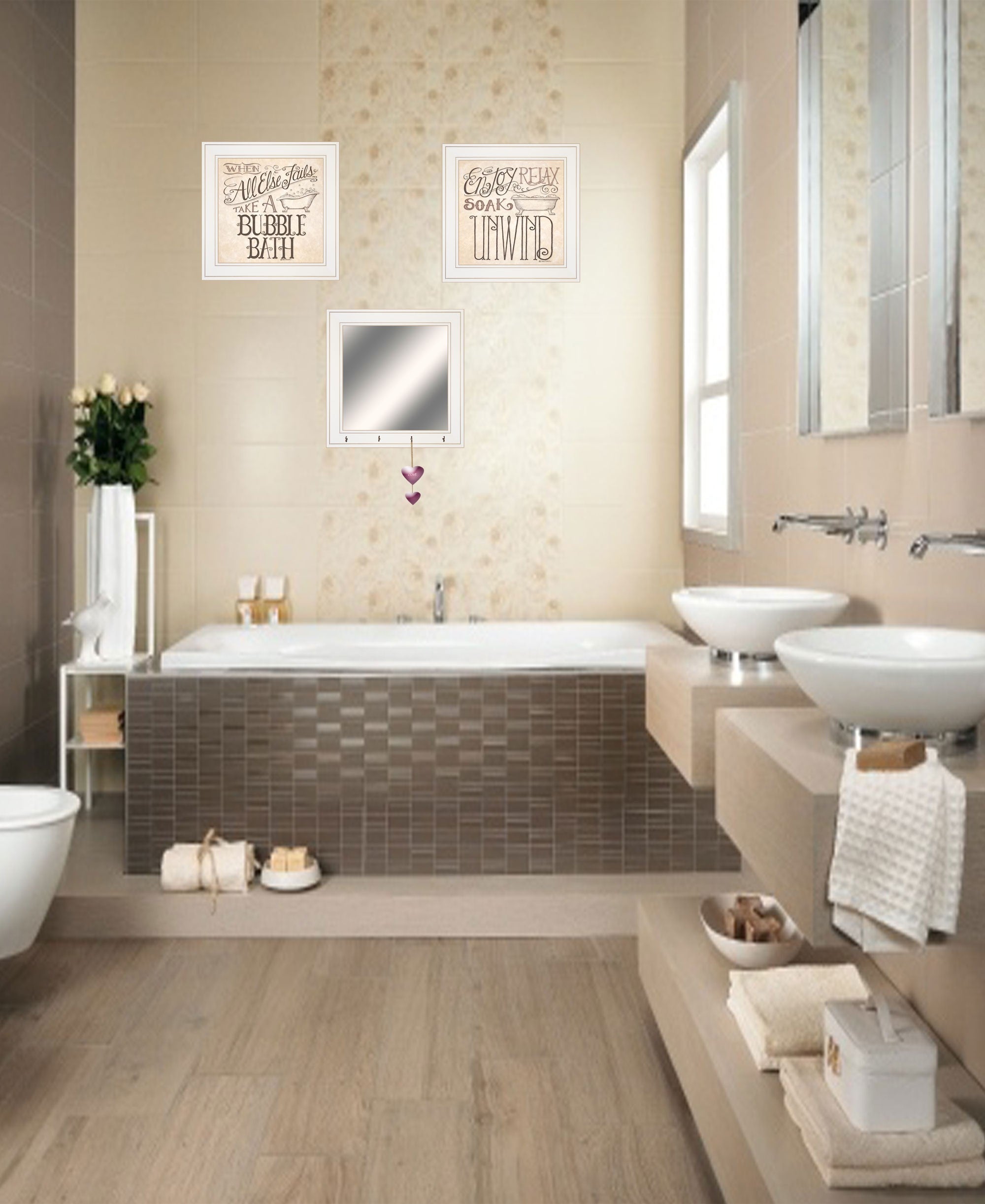 Soak And Unwind 2 White Framed Print Bathroom Wall Art Set Of Three