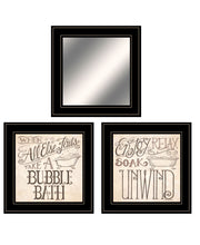 Set Of Three Soak And Unwind 4 Black Framed Print Bathroom Wall Art