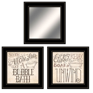 Set Of Three Soak And Unwind 4 Black Framed Print Bathroom Wall Art