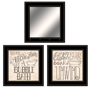 Set Of Three Soak And Unwind 5 Black Framed Print Bathroom Wall Art
