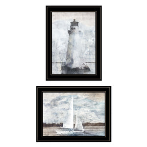 Set Of Two Lighthouse Sailboat Black Framed Print Wall Art