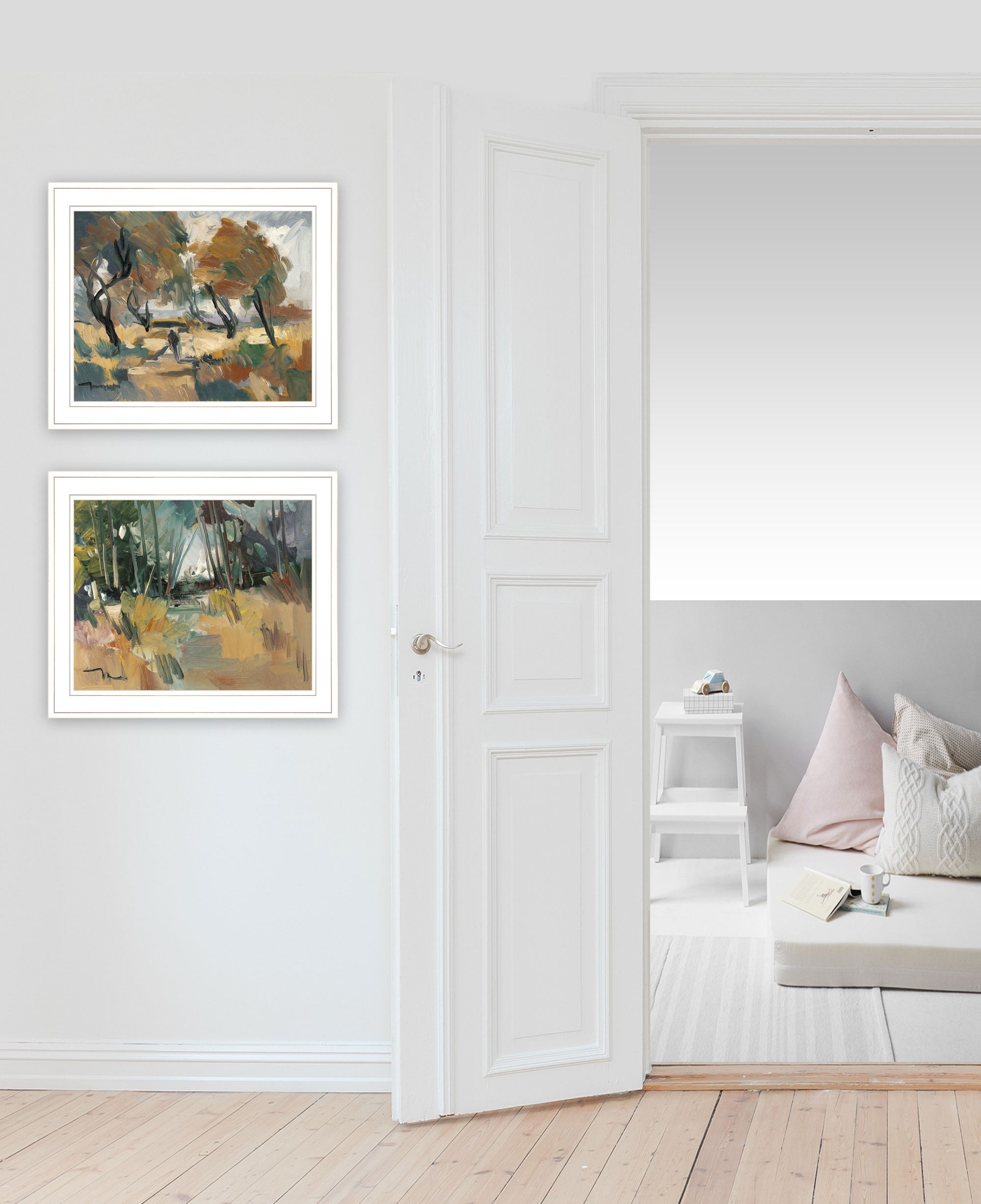 Set Of Two Early Walk 1 White Framed Print Wall Art