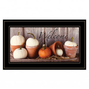 Welcome Pumpkin Shelf 2 Black Framed Print Wall Art