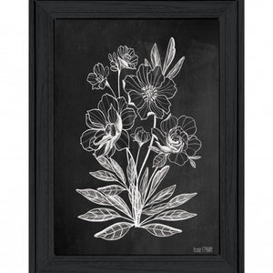 Vintage Chalkboard Flowers Black Framed Print Wall Art