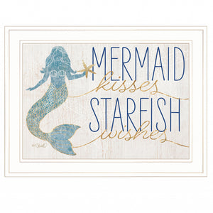 Mermaid Kisses Starfish Wishes 2 White Framed Print Wall Art