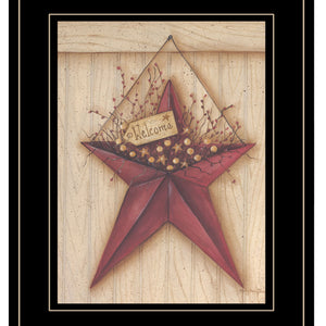 Welcome Barn Star 3 Black Framed Print Wall Art