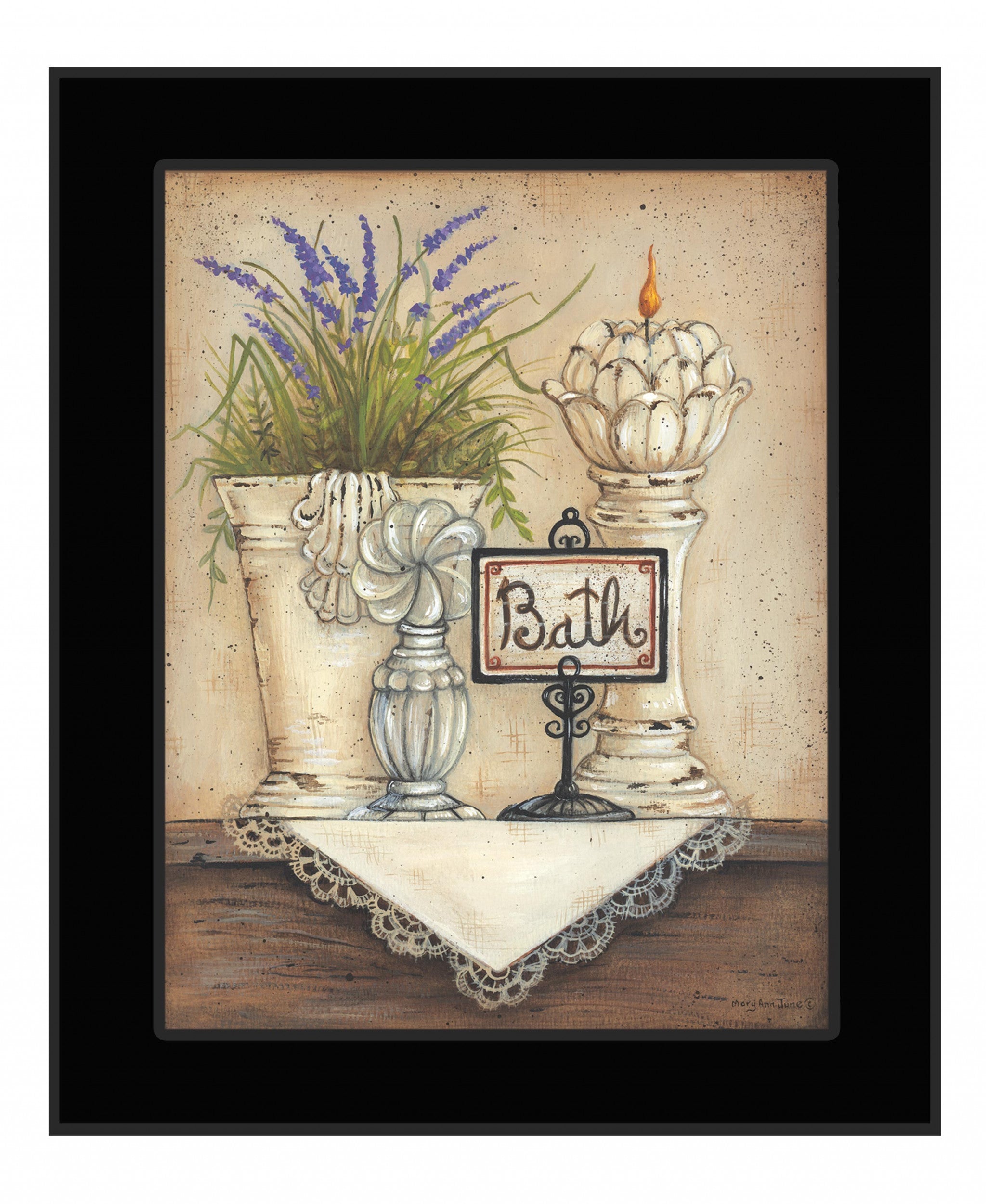 Bath 3 Floral and Lace Black Framed Print Bathroom Wall Art
