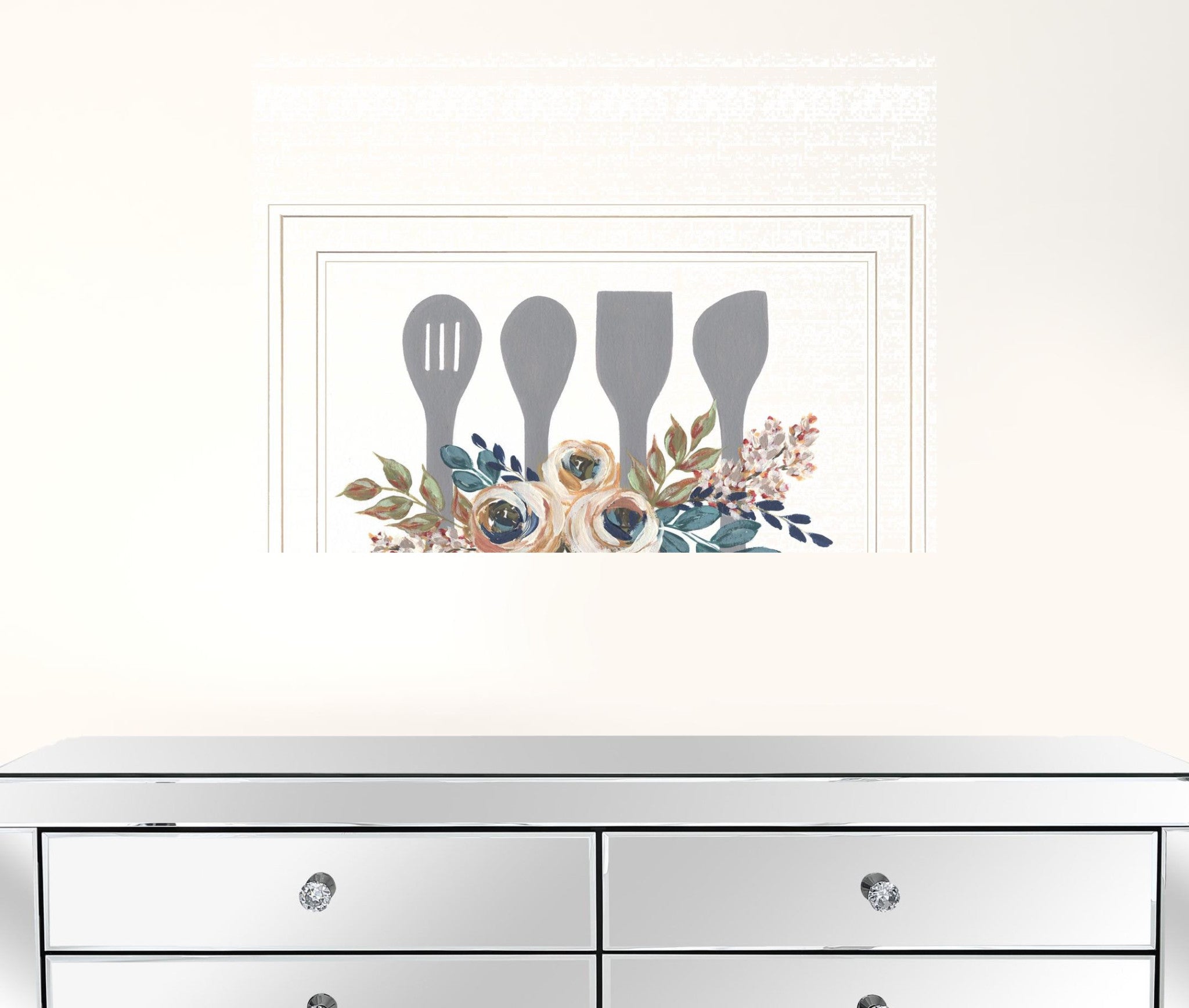 Fall Floral Baking Utensils 1 White Framed Print Wall Art