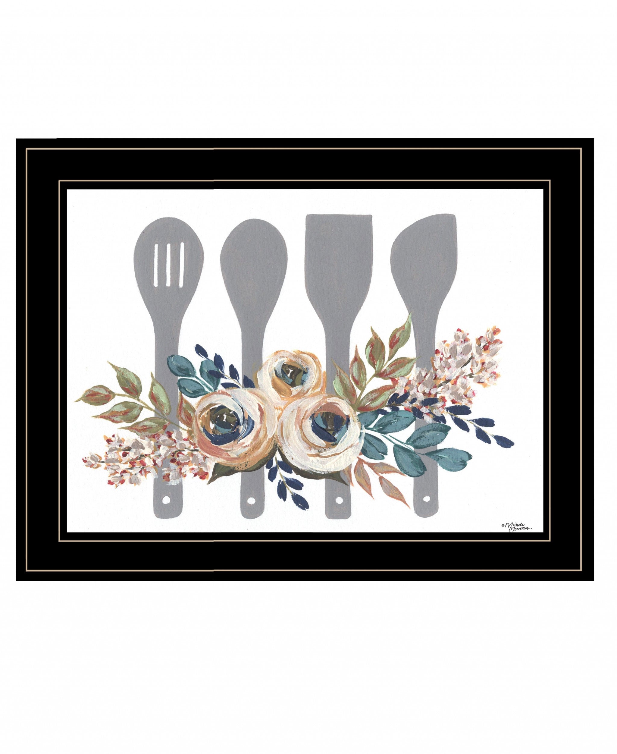 Fall Floral Baking Utensils 2 Black Framed Print Wall Art