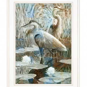 Marsh Herons II 1 White Framed Print Wall Art