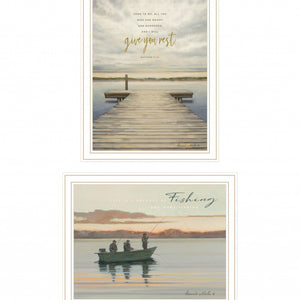 Set Of Two Lake Side Reprieve 2 White Framed Print Wall Art