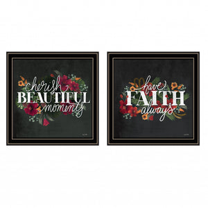 Set Of Two Cherish And Have Faith 2 Black Framed Print Wall Art