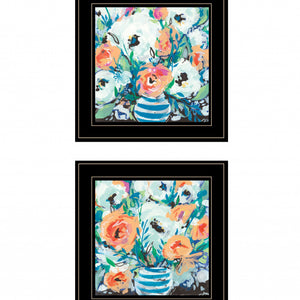 Set Of Two Fancy Floral 3 Black Framed Print Wall Art