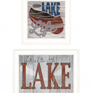 Set Of Two Lake Life Is Better 1 White Framed Print Wall Art