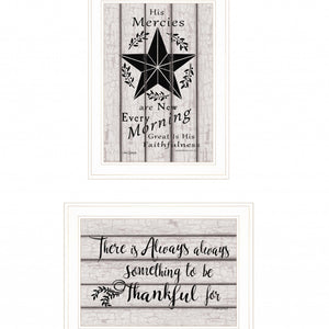 Set Of Two His Mercies And Thankful 1 White Framed Print Wall Art