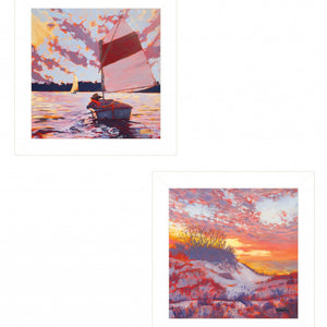 Set Of Two Jones Beach And Sailboat 1 White Framed Print Wall Art