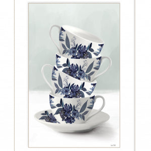 Tea Tower Blue 1 White Framed Print Wall Art