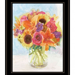 Vases With Flowers 1 Black Framed Print Wall Art