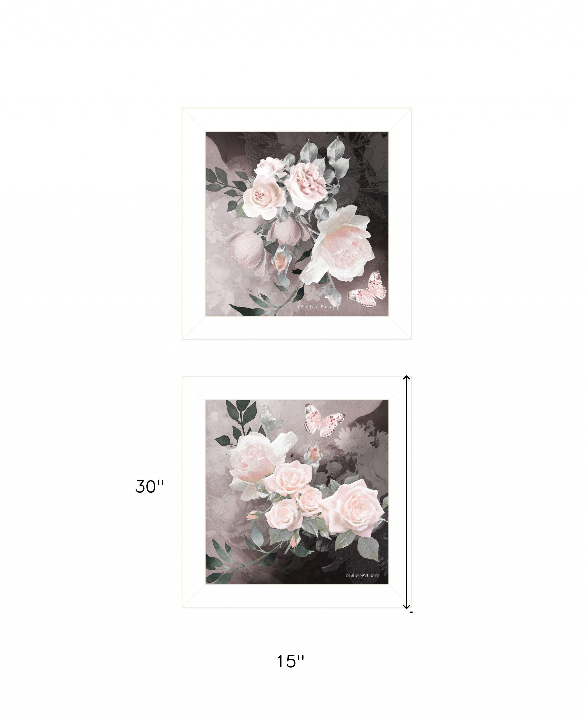 Set Of Two Noir Roses 5 White Framed Print Wall Art