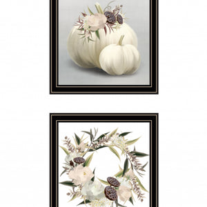 Set Of Two BOHO Pumpkins And Flowers 1 Black Framed Print Wall Art