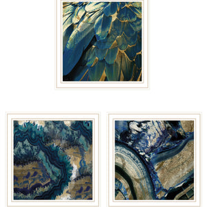 Set Of Three Deep Blue 2 White Framed Print Wall Art