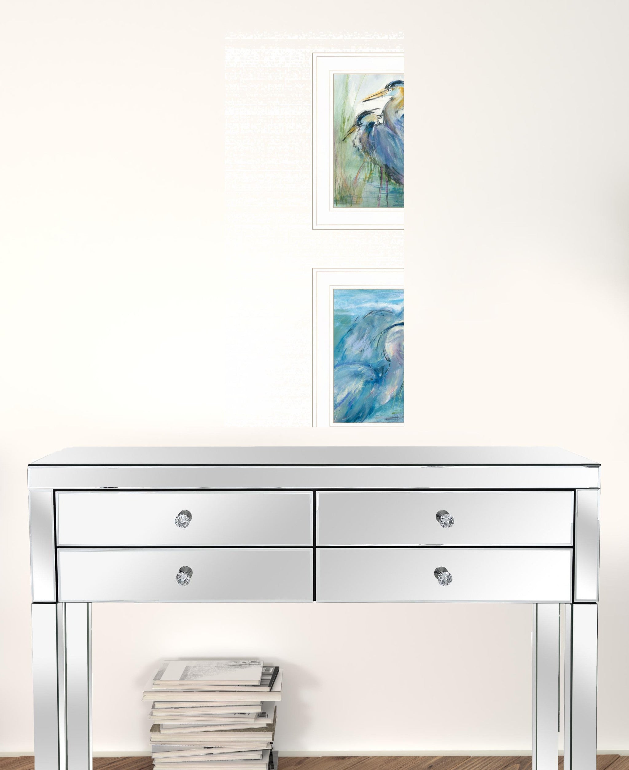 Set Of Two Herons 1 White Framed Print Wall Art