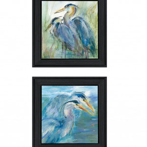 Set Of Two Herons 2 Black Framed Print Wall Art