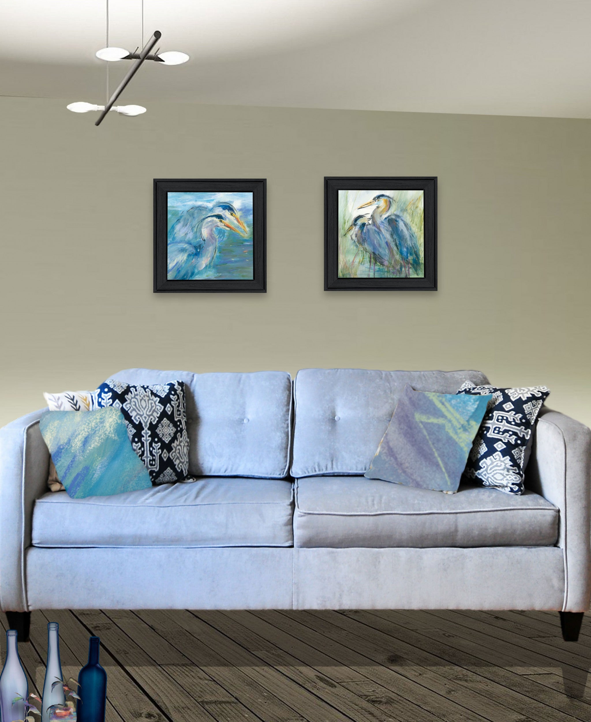 Set Of Two Herons 2 Black Framed Print Wall Art