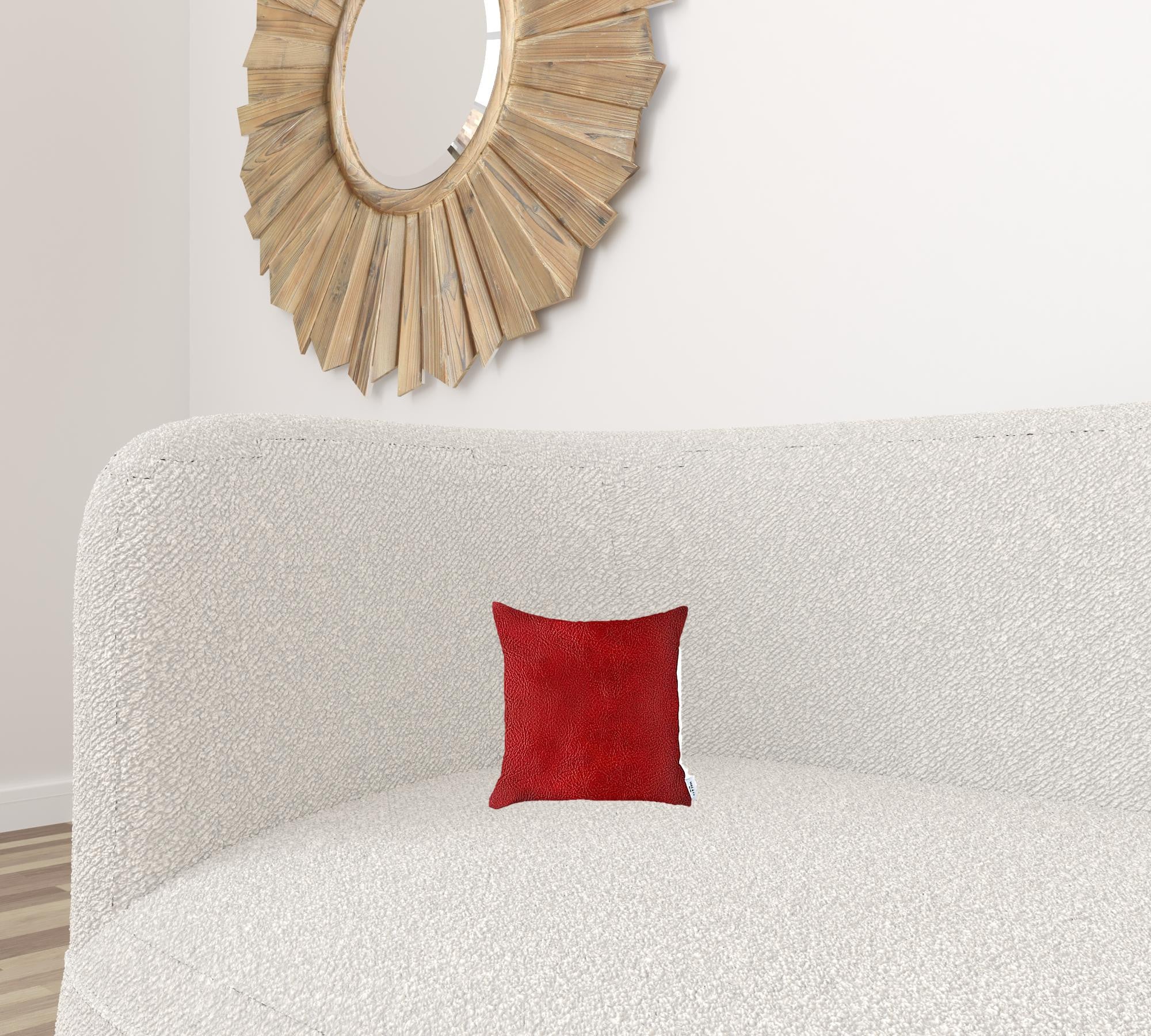 17 X 17 Red Solid Color Handmade Faux Leather Throw Pillow