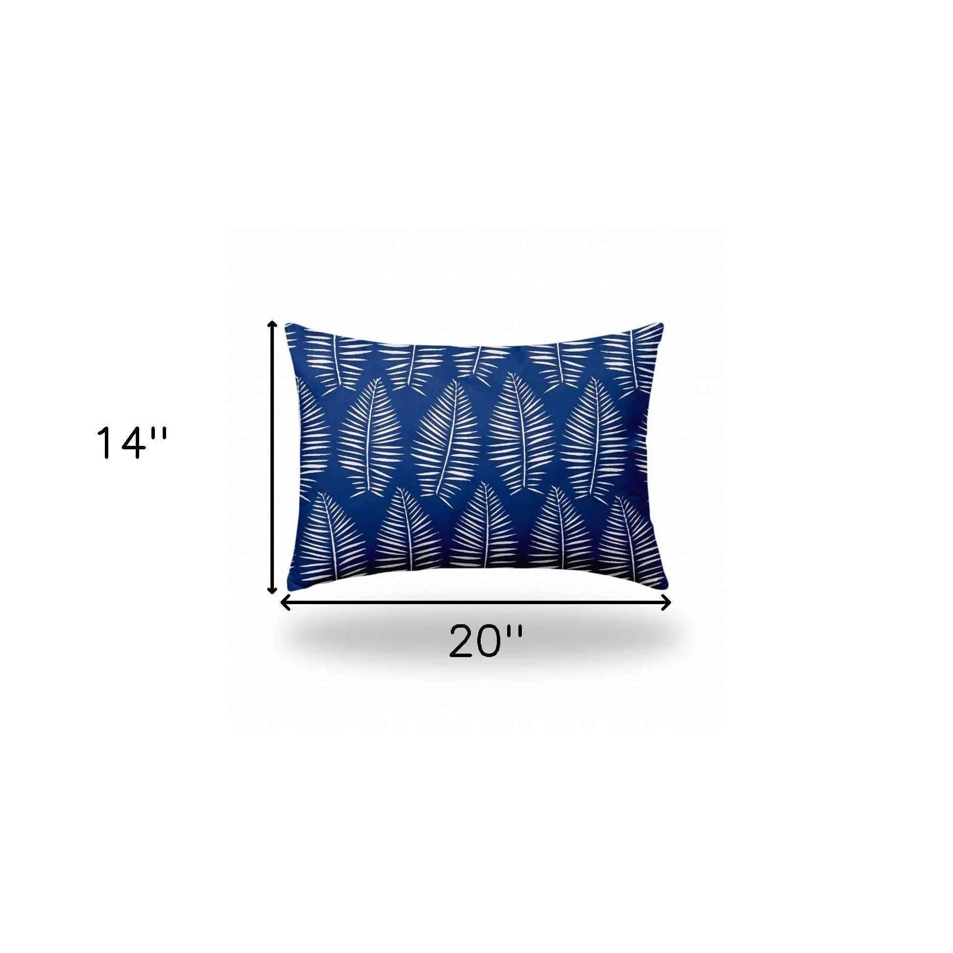 14" X 20" Blue And White Enveloped Tropical Lumbar Indoor Outdoor Pillow