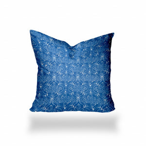 26" X 26" Blue And White Zippered Ikat Throw Indoor Outdoor Pillow