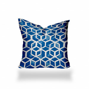 16" X 16" Blue And White Enveloped Geometric Throw Indoor Outdoor Pillow Cover