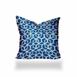 22" X 22" Blue And White Enveloped Geometric Throw Indoor Outdoor Pillow