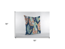 18” Orange Blue Tropical Leaf Zippered Suede Throw Pillow