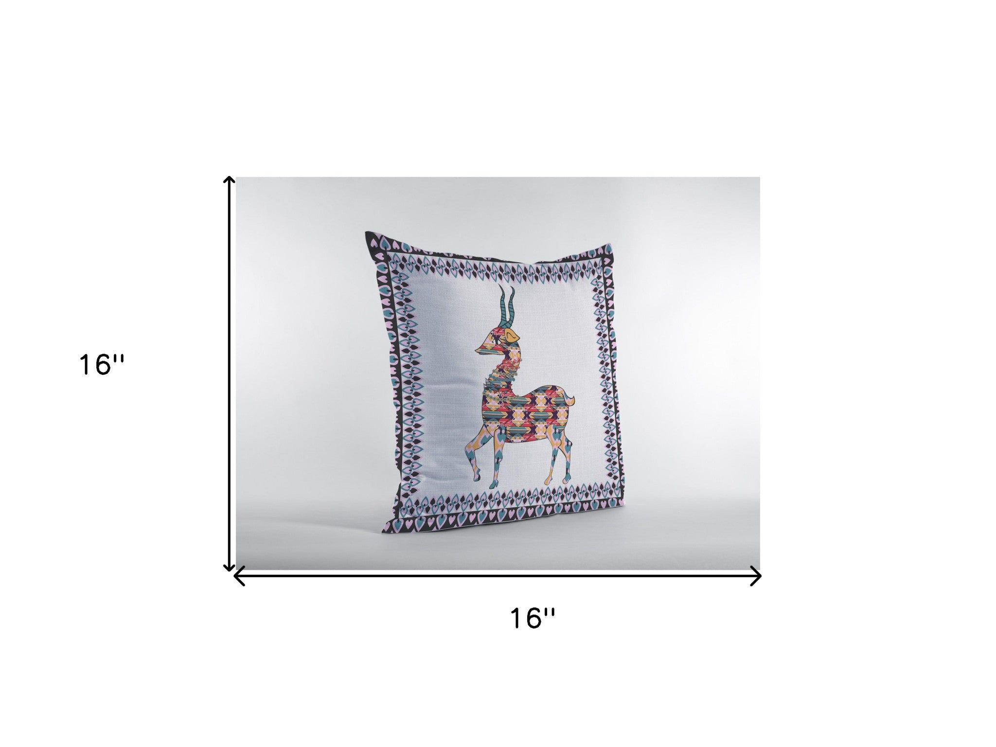 Cojín de gamuza con cremallera de ciervo boho azul blanco de 16 "