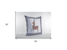 Cojín de gamuza con cremallera de ciervo boho azul blanco de 16 