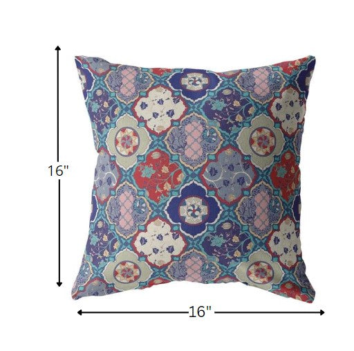 Turquoise Cream Trellis Suede Zippered Throw Pillow 16”