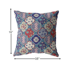 Turquoise Cream Trellis Suede Zippered Throw Pillow 16”