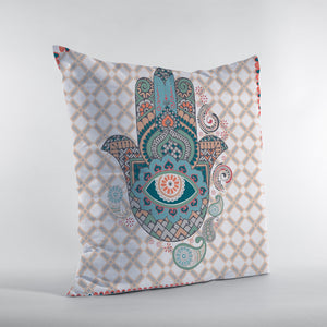 18” Blue Gray Hamsa Suede Zippered Throw Pillow