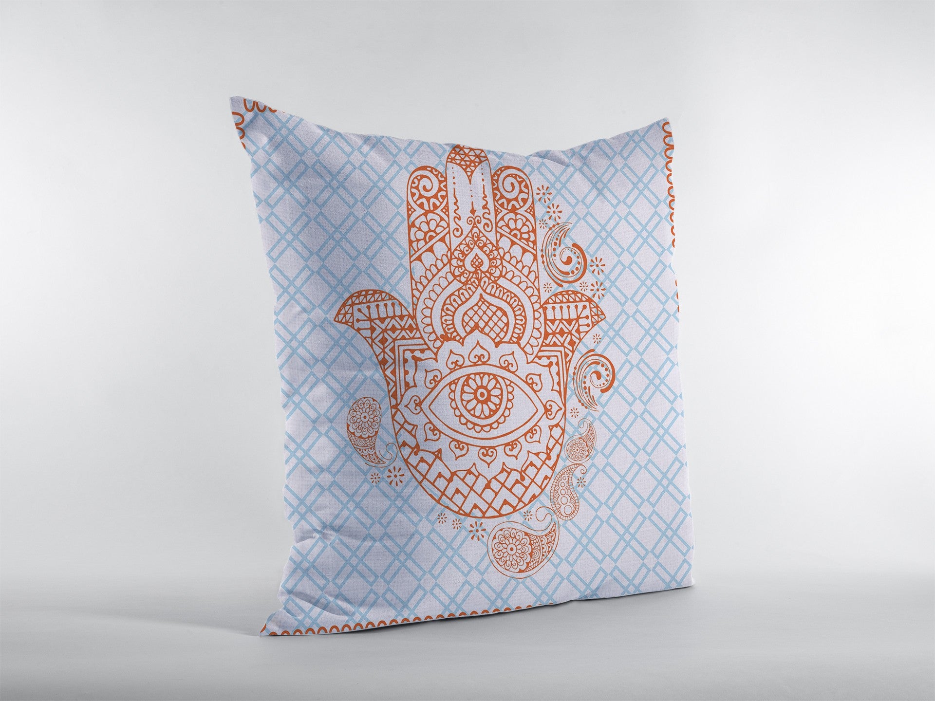 18” Blue Orange Hamsa Suede Zippered Throw Pillow