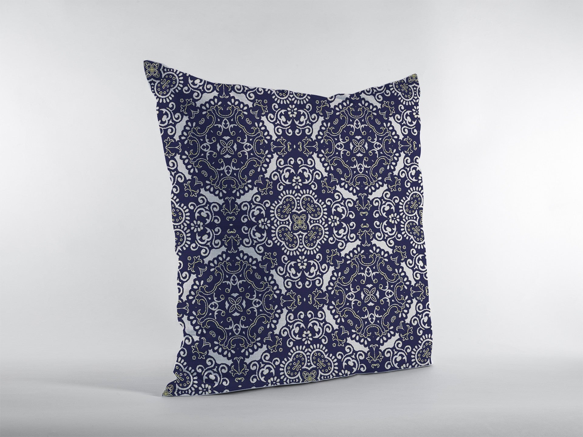 16" Navy Boho Pattern Zippered Suede Throw Pillow